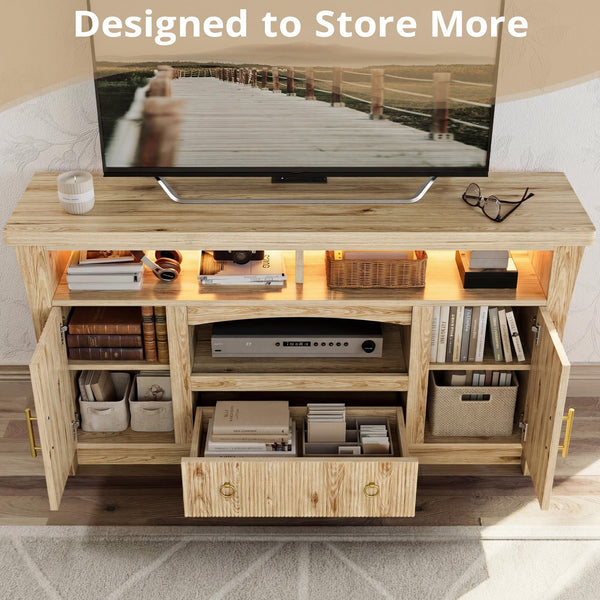 TV Stand with LED Lights & Power Outlet, 65 Inch