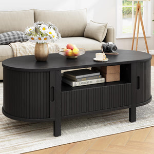 47.2" Oval Coffee Table with Storage, Drawer & Sliding Door