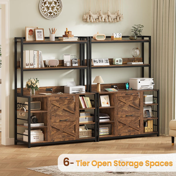 2-Drawer File Cabinet with Lock, Power Strip & Open Shelves