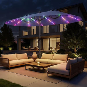 15ft Double-Sided Patio Umbrella with Base & RGB LED Lights