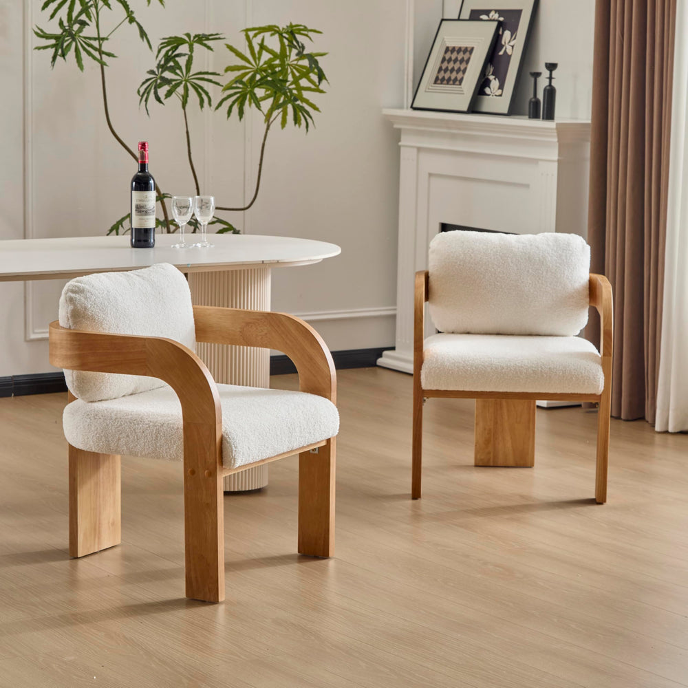 Boucle Dining Chairs Set of 2 with Cushion & Curved Arms