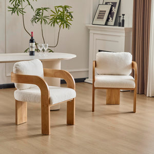 Boucle Dining Chairs Set of 2 with Cushion & Curved Arms