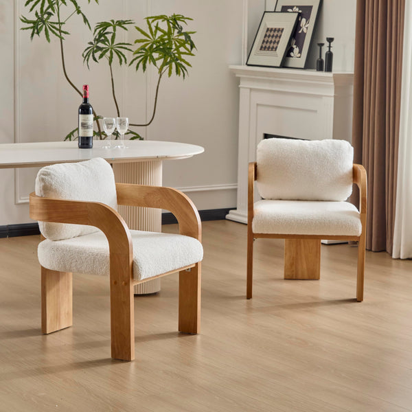 Boucle Dining Chairs Set of 2 with Cushion & Curved Arms