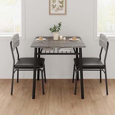 5-Piece Dining Table Set with Storage Rack & Upholstered Chairs
