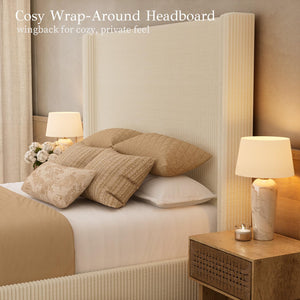 Queen Bed Frame with Lift-Up Storage & Wingback Headboard