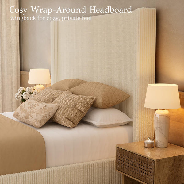 Queen Bed Frame with Lift-Up Storage & Wingback Headboard