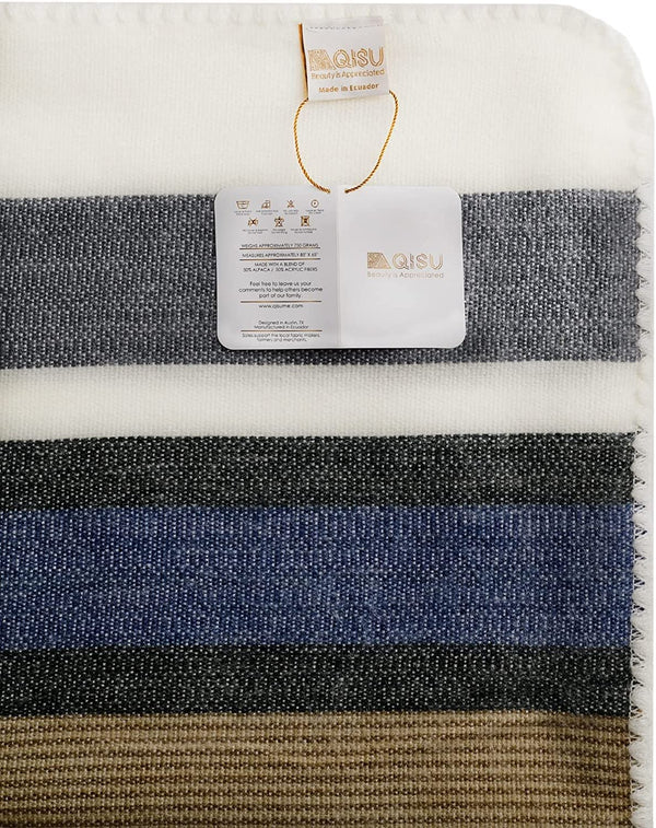 Alpaca Wool Throw Blanket 85" x 65" — Striped, Hypoallergenic