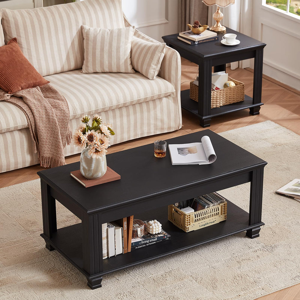 Farmhouse Coffee Table Set of 3 with Open Shelf