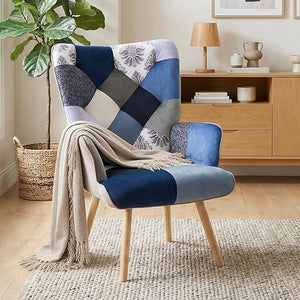 Plaid High Back Accent Chair with Adjustable Feet