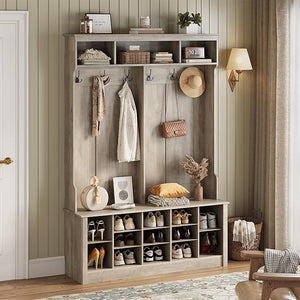 Farmhouse Hall Tree with Bench and Shoe Storage