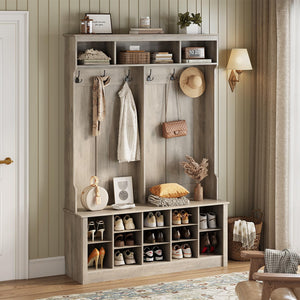 Farmhouse Hall Tree with Bench and Shoe Storage