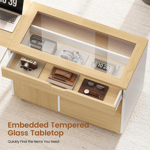 L-Shaped Desk with File Cabinet & Power Outlets