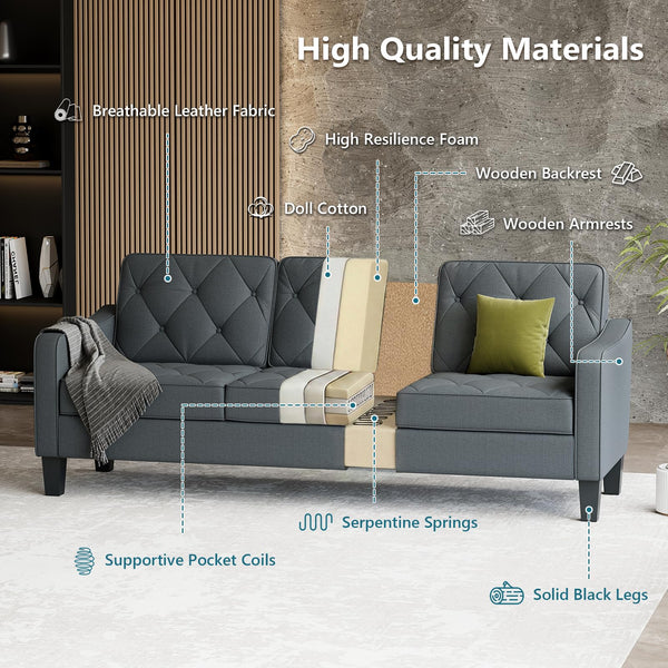 3-Seater Tufted Sofa – Linen Upholstered Couch for Living Room