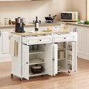 58" Mobile Kitchen Island Cart with Power Outlet, Storage Cabinets & Spice Rack