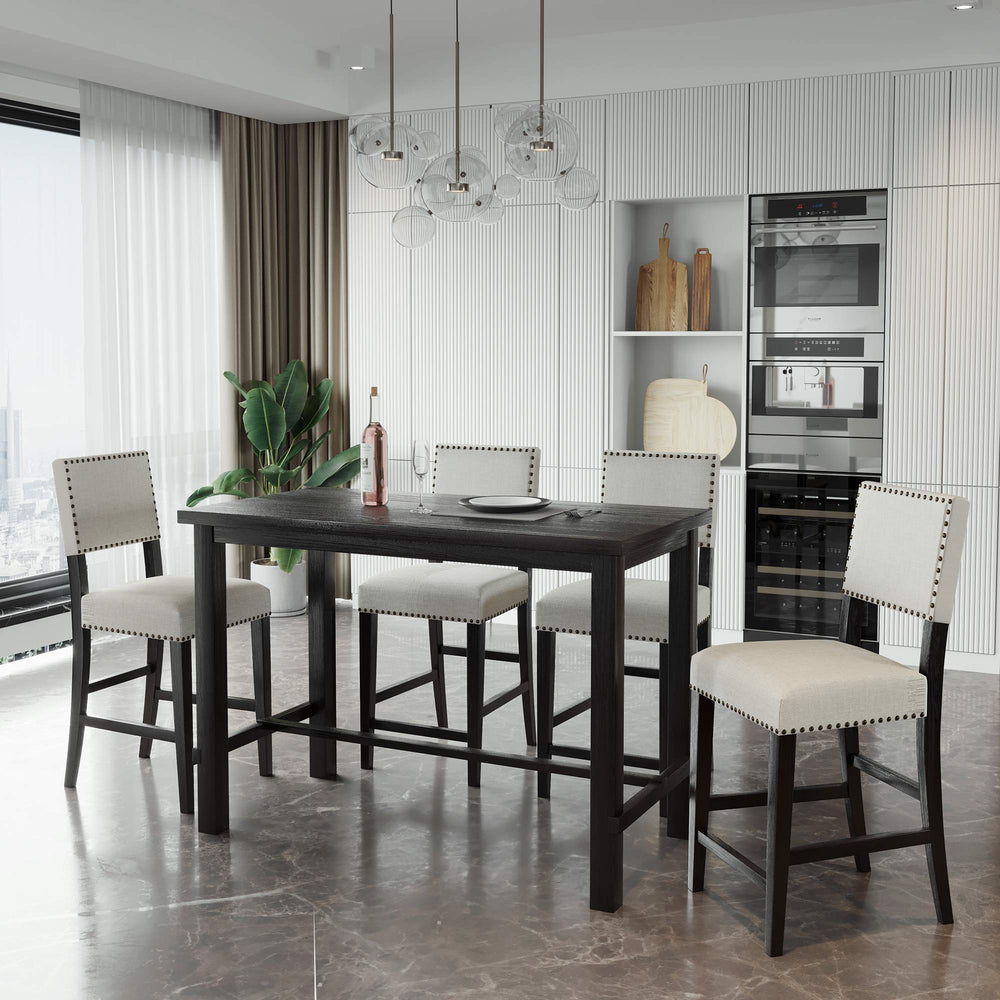 5-Piece Counter Height Dining Table Set with 4 Cushioned Chairs