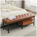 Tufted Faux Leather Storage Bench with Metal Frame