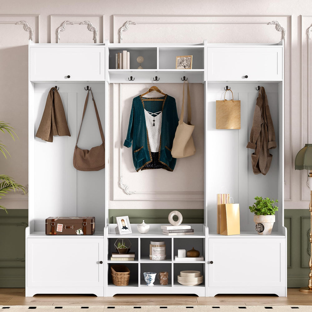 4-in-1 Hall Tree with Shoe Storage, Entryway Bench, Coat Rack & Adjustable Shelves