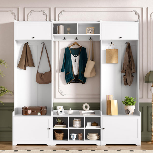 4-in-1 Hall Tree with Shoe Storage, Entryway Bench, Coat Rack & Adjustable Shelves