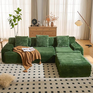 VK·LIVING 113" Cloud Sectional Couch, Deep Seat Boneless Sofa with Wide Armrests, Modular Plush Corduroy Memory Foam Couch for Living Room Office, No Assembly Needed, Orange