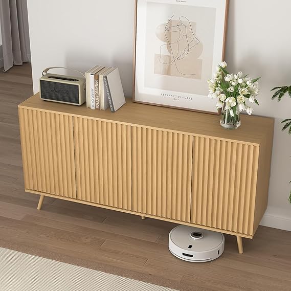 59" Fluted Sideboard Cabinet with Charging Station