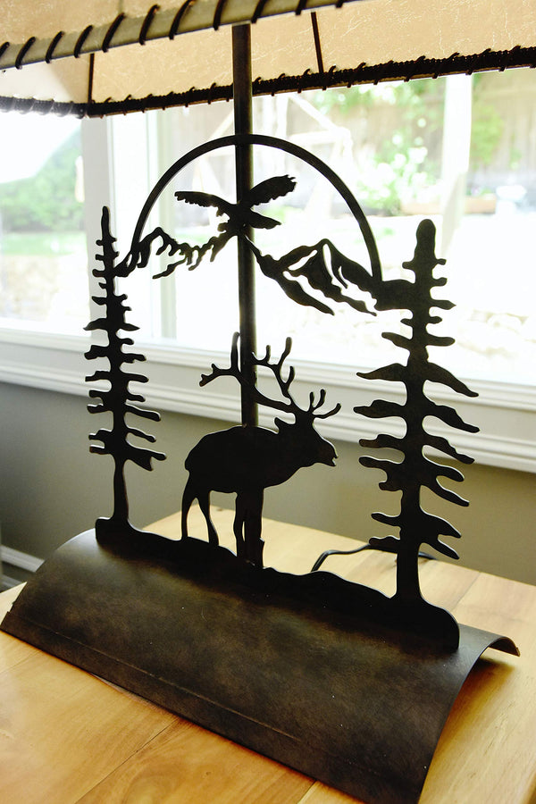 Rustic Elk Table Lamp with Faux Rawhide Shade