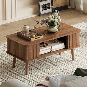 Rectangle Coffee Table with 2-Tier Storage – Walnut