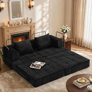 6-in-1 Convertible Sleeper Sofa Bed with Corduroy Folding Mattress & Modular Frame