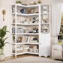 L-Shaped Corner Bookshelf with Cabinet, 6-Tier