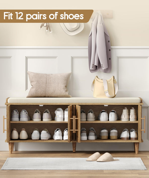 Rattan Shoe Storage Bench with Cushion