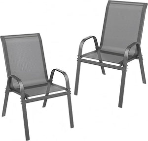 Stackable Patio Dining Chairs Set with Wide Seat & Metal Frame