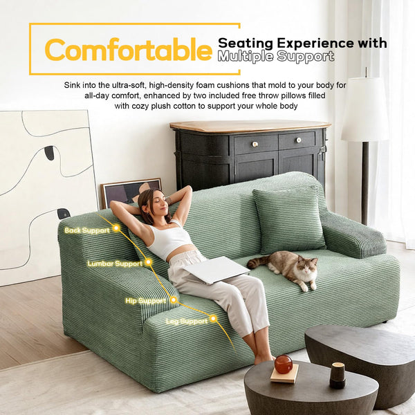 Corduroy Loveseat Sofa with Wide Curved Armrests