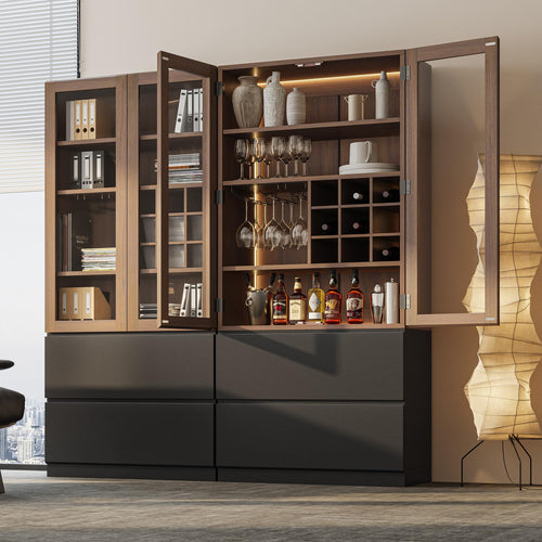 71" Tall Display China Cabinet with RGB LED & Glass Doors – Walnut
