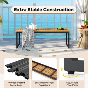 Acacia Wood Outdoor Dining Bench with Metal Legs