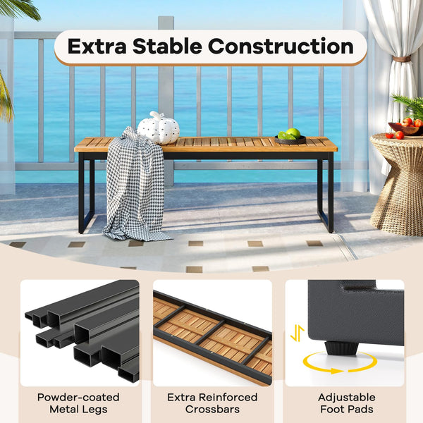 Acacia Wood Outdoor Dining Bench with Metal Legs
