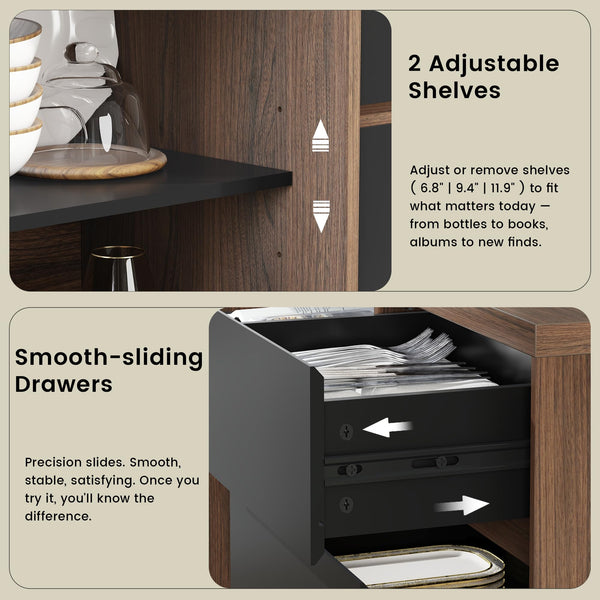 60" Storage Cabinet with File Drawer & Built-in Outlet
