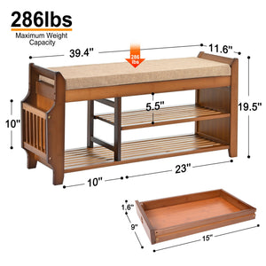 Bamboo Entryway Shoe Storage Bench with Cushion