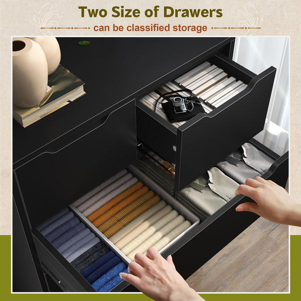 6-Drawer Tall Wooden Dresser with Hidden Handles