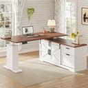 55 Inch L-Shaped Electric Standing Desk with Storage Drawers, File Cabinet & Power Outlets