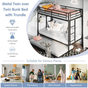 Metal Bunk Bed with Trundle & Safety Guardrails