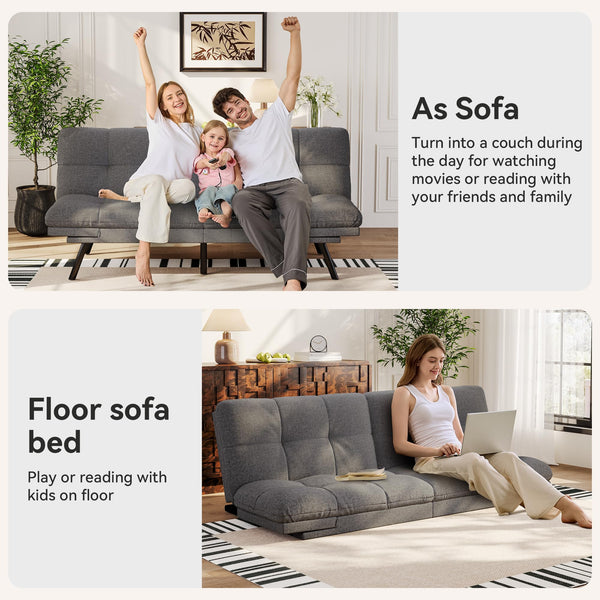 Convertible Futon Sofa Bed – Light Grey Linen