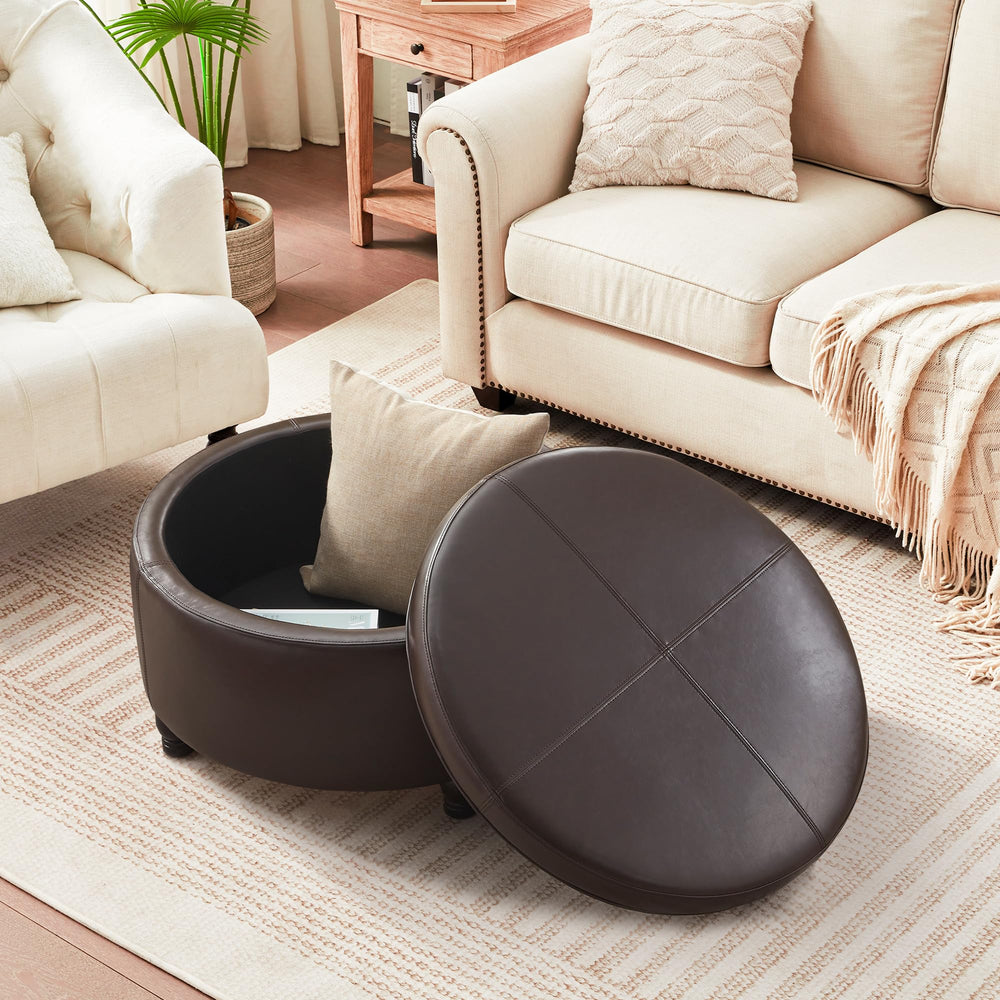 Round Storage Ottoman with Removable Top