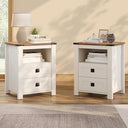 Farmhouse Nightstand Set of 2 with Drawers & Open Shelf