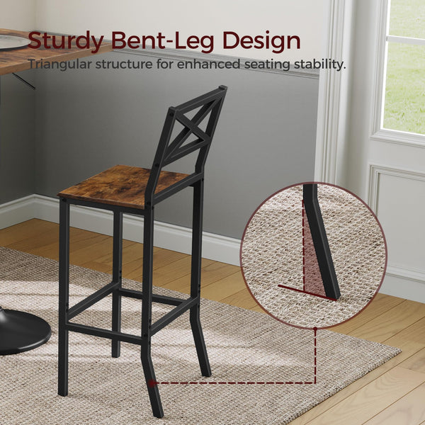 Bar Stools Set of 2 with Backrest and Footrest, 26-Inch Counter Height