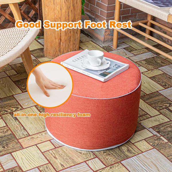 Round Outdoor Patio Ottoman – Waterproof Foam-Filled Footrest Pouf