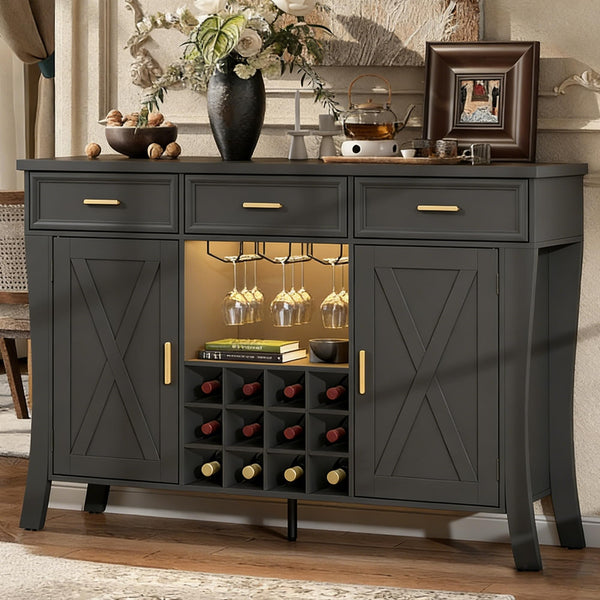 LED Bar Cabinet with Wine Rack & Drawers
