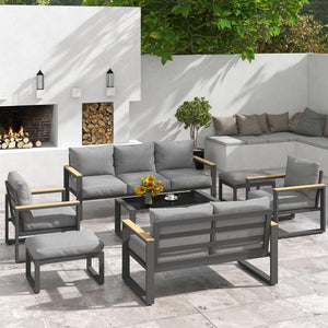 2-Piece Aluminum Outdoor Patio Ottoman Set - Grey