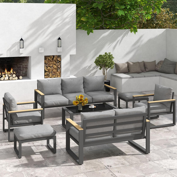 2-Piece Aluminum Outdoor Patio Ottoman Set - Grey