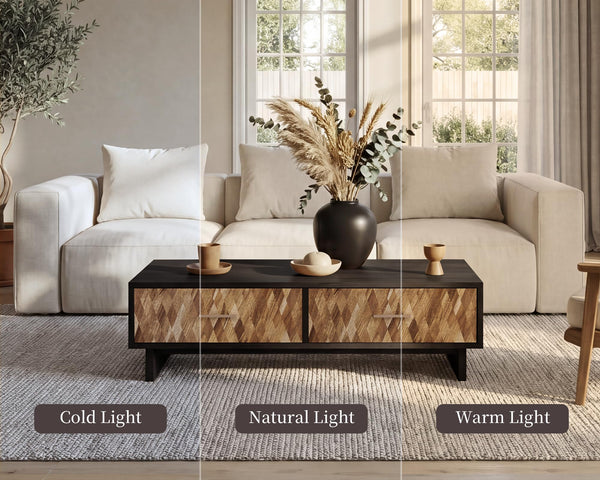 56" Storage Coffee Table with 4 Drawers | Solid Wood, Black Oak