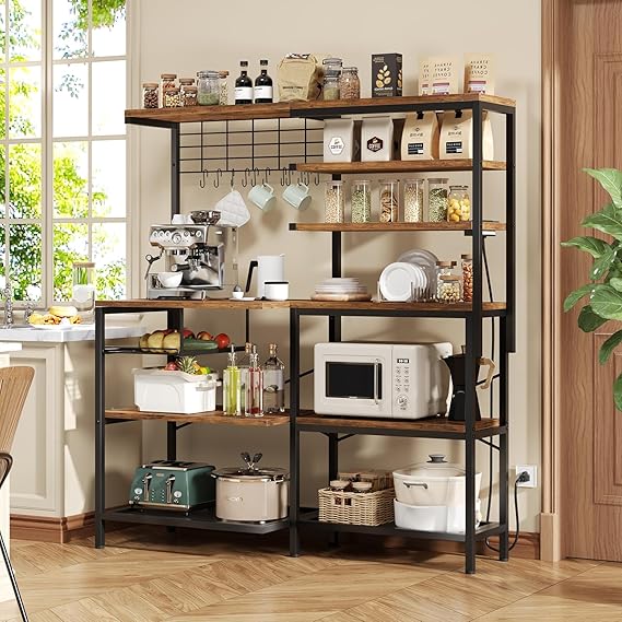 L-Shaped Baker's Rack with Power Outlet, 6-Tier
