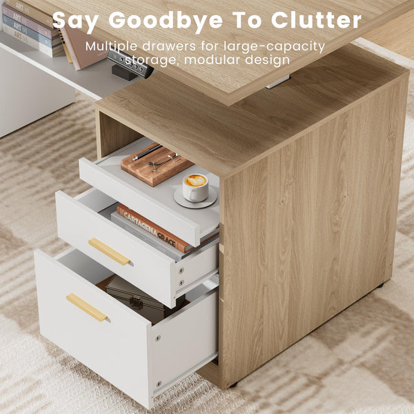 L-Shaped Electric Standing Desk with Storage & Privacy Panel